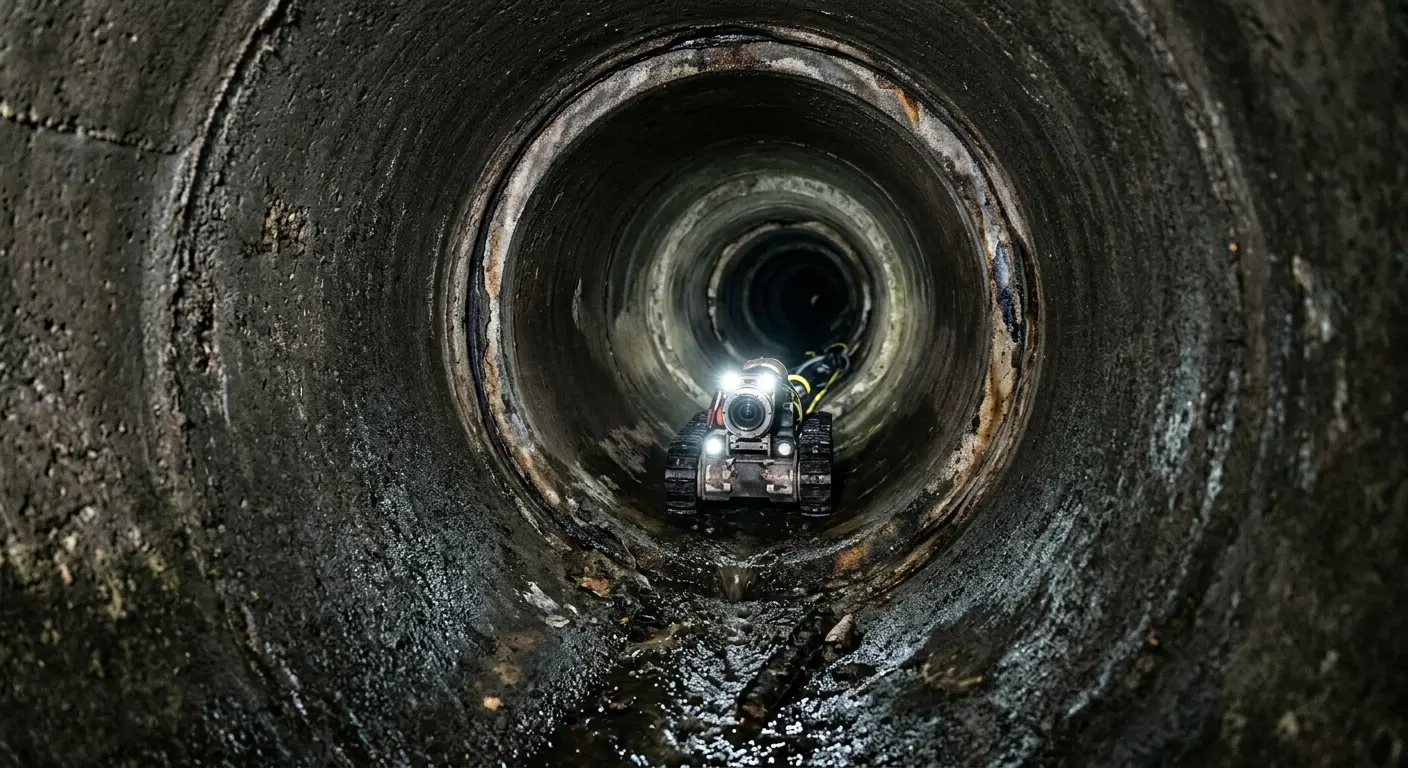 Robotic sewer camera inspecting pipe interior for Sewer Line Cleaning in Williams